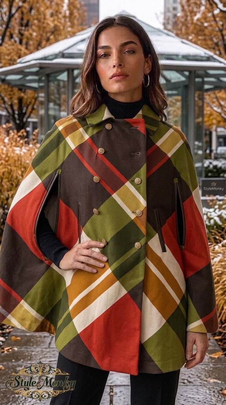 Weatherbee Fashion Original Water Repellent Plaid Cape Coat Size M